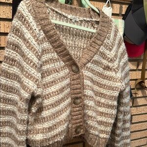 Z Supply Brown and Cream Button Cardigan